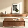 Mueble de TV de madera maciza estilo mediados de siglo con esquinas redondeadas, hecho de madera de caucho, con una mesa grande y múltiples cajones para almacenamiento en la sala de estar