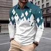 Camisa Polo Masculina Europeia e Americana Outono Novo Manga Longa com Zíper Estampa Digital 3D Casual para Uso ao Ar Livre
