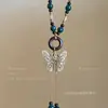 Collar Colgante de Mariposa con Cuentas Redondas de Madera, Cadena Clavicular Bohemio Vintage, Estilo Lujo Ligero, Joyería de Nicho al por Mayor para Mujeres