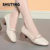 Zapatos Mamá Zapatos de Vestir Piel Suave Suela Blanda Nuevos para Mujer Primavera y Otoño Cómodos Zapatos de Mujer Mediana Edad Tacón Medio Tacón Grueso Zapatos de Cuero para Mujer