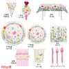 Amazon Nuevo Tema de Flores Florales Fiesta de Cumpleaños Vajilla Plato de Papel Servilleta Mantel Decoración de Escena Festiva Traje