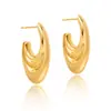 Pendientes de Gancho Curvo Plegados Huecos Estilo Ins Europeo y Americano Transfronterizos, Chapados en Cobre con Oro Real, Pendientes de Moda con un Toque de Lujo Ligero y de Alta Gama