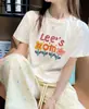 Camiseta de Manga Corta de Algodón Puro para Mujer en Verano Estilo Coreano Holgada Cuello Redondo Estilo Extranjero Estampada Versátil Tops Estilo Ins Tendencia Ropa para Mujer