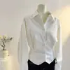 Camisa blanca de manga larga para mujer, estilo coreano, engrosada y forrada de forro polar, de cintura ceñida corta, nuevo diseño de otoño e invierno, elegante y con estilo para ir al trabajo