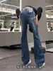 Jeans Masculino Padrão Raio Bigodes de Gato Azul Retrô Calças com Vibe High Street Americana Corte Limpo Frescas e Estilosas Calças Levemente Flare