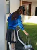 Cardigã Tricotado 100% Lã Pura com Gola Redonda e Botões Dourados para Mulheres, Casaco Suéter Outono e Inverno, Suéter de Lã Artístico Retrô