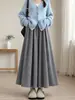 Pantalones falda de fideos de arroz grises para mujer, nuevo estilo otoño 2026, casual y relajados, adecuados para figuras petite, tallas grandes, corte holgado, pierna recta, pantalones de pierna ancha fluidos