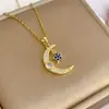 Collar para Mujer Nuevo Estrella Azul Luna Nicho Zirconia Collar Diseño Estilo Japonés y Coreano Cadena de Clavícula Accesorios
