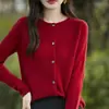 Cárdigan suéter de punto para mujer cuello redondo nuevo primavera y otoño coreano suelto abrigo de suéter de moda tejido de flor de osmanthus top exterior