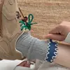 Nuevos Calcetines Absorbentes de Sudor para Otoño e Invierno para Mujer Calcetines de Doble Capa de Madera con Orejas Calcetines de Capa Media Estilo Japonés Calcetines Grises Rayados Apilados para el Cabello