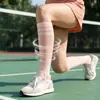 Calcetines de Compresión Transpirables de Malla para Deportes al Aire Libre, Bádminton, Tenis, Calcetines Largos, Calcetines con Rayas para Moldear y Adelgazar la Pantorrilla