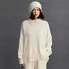 Cachorro Femenino Estilo Perezoso Tejido de Cachemira Otoño e Invierno Nuevo Tejido Cuello Polo Holgado Casual Color Sólido Engrosado