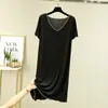 Nuevo vestido fino de modal con volantes y cuello en V para mujer en verano, vestido largo holgado de talla grande para casa, camiseta pijama