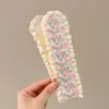 Faixa de cabelo de tricô floral com velcro para mulheres, presilha de franja floral doce, faixa de cabelo para arrumar o cabelo, acessório de cabelo estilo pastoral francês