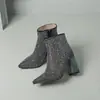 Botas Martin de caña alta para mujer de talla grande para otoño e invierno, con punta fina, suela de goma suave antideslizante, cremallera lateral, tacón cuadrado, ligeras, botas de mujer de color liso