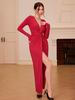 Amazon transfronterizo vestido rojo de temperamento de socialité francesa para mujer europea y americana otoño e invierno temperamento elegante vestido con abertura