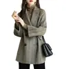 Otoño/Invierno 2026 Nueva Moda Coreana Temperamento Solapa de Traje Espiga Abrigo de Lana Abrigo de Lana de Longitud Media Mujer