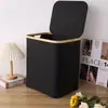 Caixa de Armazenamento Doméstica Simples Transfronteiriça, Dobrável, Impermeável, Resistente ao Desgaste, Cesto de Roupas Sujas para Lavanderia, Cesto de Roupas Sujas com Aro de Bambu para Armazenamento