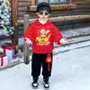 Roupas de Ano Novo, Conjuntos com Capuz Estilo Chinês para Outono e Inverno, Novo Conjunto de Duas Peças Vermelho com Forro de Fleece para Meninos 2025