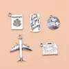 5 Pasaportes de Viaje de Plata Antigua, Maleta de Avión, Juego de Accesorios de Joyería, 5 Estilos, 1 Cada Uno, alrededor de 8g por Juego