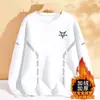 Moletom masculino para outono e inverno de 2025, novo estilo, forrado com fleece, espessado, gola redonda, modelagem solta, sem capuz, manga longa, jaqueta masculina
