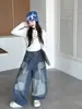 Mono de Mezclilla Casual Retro Patchwork de Otoño para Niñas Pantalones Sueltos de Pierna Ancha para Niños Grandes Pantalones de Papá