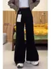 Jeans Negros de Pierna Ancha Versión a para Mujer en Otoño e Invierno 2025 Nuevo Terciopelo Aspecto Adelgazante Pantalones Rectos Forma de Pera