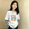 Camiseta de algodón puro para niña, estilo dos piezas falsas, manga larga, primavera y otoño, estilo coreano, camiseta básica elegante para niños mayores, top de moda infantil