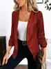 Nuevo blazer de moda europeo y americano transfronterizo de Amazon, elegante, de color liso, plisado, de manga larga, con solapa, diseño abierto