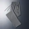 Calças Pretas de Secagem Rápida no Atacado, Calças de Seda Gelada, Calças Casuais Finas de Verão, Calças Esportivas Largas Elásticas de Jogger, Tamanho Grande