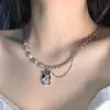Collar de pedrería cuadrada con cuentas de craquelado de hielo para mujer, moda hip hop, joyería de moda, personalidad genial, diseño de nicho, accesorios ins