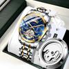 Relógio Marca Feilang Masculino Imitação Tourbillon Mecânico Francês Fundo Transparente Oco Relógio de Quartzo Função Decorativa de Seis Ponteiros