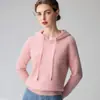Suéter de punto con capucha para mujer 100% cachemir, otoño e invierno, nuevo, suéter de cachemir liso holgado, prenda exterior casual