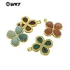 Wt-P2090 Forma de Trébol de Cuatro Hojas de la Suerte Colgante de Piedra Natural Chapado en Oro de 18 Quilates Pendientes para Niñas Accesorios Semi-Terminados