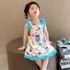 Vestido Floral de Verano para Niñas Ao Bing Moda 2025 Nuevo Estilo Chaleco Estilo Occidental Dulce y Lindo Traje sin Mangas