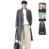Exclusivo para comercio transfronterizo Abrigo de Lana Doble Botonadura para Hombre Estilo Largo Hasta la Rodilla Forro Desmontable de Pluma de Ganso Abrigo de Lana