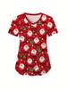 Venta Caliente Papá Noel Rojo Impresión Digital 3D Cuello en V Hombro Derecho Delgado Bolsillo Doble de Parche Ropa de Trabajo de Enfermera para Mujer