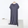 Camisón fino suelto de modal estilo coreano para mujer en verano, vestido largo con abertura y cuello en V, vestido de manga corta talla grande