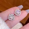 Colar Série Calcedônia Natural de Prata Esterlina S925 com Brincos de Flor de Curva Enrolada, Design de Linha de Alto Padrão, Joias da Moda Femininas