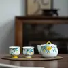 Yuerui Olla Portátil Pintada a Mano de Nisperos Olla con Encaje Preparador de Té Literario Elegante Divertido Una Olla Dos Tazas Tetera Portátil Paquete