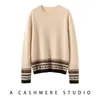 Suéter de Cashmere Jacquard Fair Isle Retrô Feminino Gola Redonda Color Block Manga Longa Pulôver Versátil Malha Camada Base Top