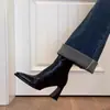Botines de tacón grueso con punta cuadrada de tacón alto para mujer, Nuevos Botines Martin Negros Otoño e Invierno 2026, Botines elásticos ajustados de tacón grueso