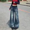 Pantalones vaqueros de pierna ancha de tiro bajo para mujer, hacen que las piernas parezcan más largas, para personas petite, retro, versátiles, modernos, buena caída, pantalones de largo hasta el suelo, artículo de moda