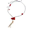 Nuevo Collar con Colgante de Calabaza de Cinabrio Estilo Chino con Borla, Estilo Étnico Vintage, Cadena Sencilla para Suéter, Joyería de Nicho con Diseño Único