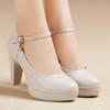 Modelo de Bico Fino Cheongsam de Passarela Passarela Sapatos Versáteis de Salto Alto Couro Macio Impermeável Plataforma Salto Bloco Sapatos de Couro para Performance Trabalho Sapatos Femininos