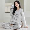 Pijama para Mulheres Manga Longa Outono e Inverno Desenho Animado Fofo e Doce Estilo Coreano Algodão Pode Ser Usado Fora de Casa Conjunto de Roupas Pode Ser Usado Fora