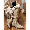 Novas Botas Longas Super Modernas e Bonitas para 2026, Botas de Montaria Suede Apontadas Acima do Joelho para Mulheres, Estilo Fino para Outono, Botas de Salto Bloco Emagrecedoras