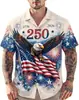 Camisa con Estampado de Fuegos Artificiales Bandera Americana Estilo Nuevo Transfronterizo Guitarra para Hombre Casual Estilo Hawaiano Manga Corta Cuello Solapa