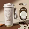 Taza de Café de Acero Inoxidable 304 con Doble Popote para Beber, Termo de Café Portátil, Diseño de Muguete, Taza de Regalo Personalizada