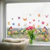 Decoração Transfronteiriça de Pássaro em Aquarela, Cerca, Janela com Flores, Porta de Vidro, Adesivo Eletrostático para Vidro, Visível dos Dois Lados
